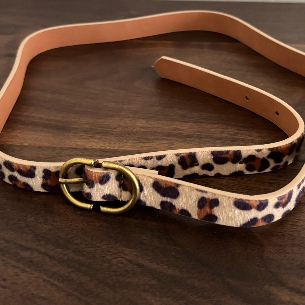 Leopard Pattern Women's Belt with Brass Buckle